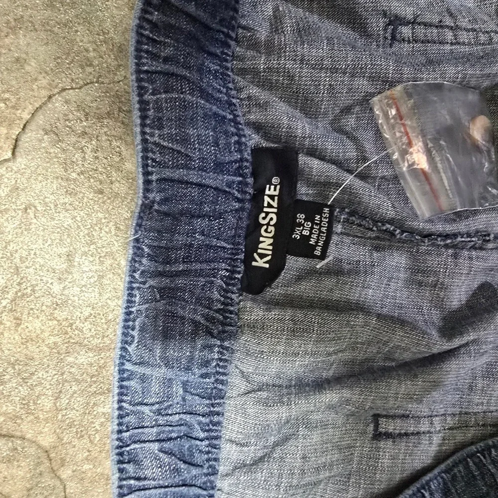 KingSize Chambray Pants Mens 3XL  38 Big Blue Cotton Elastic Waist Pleated
